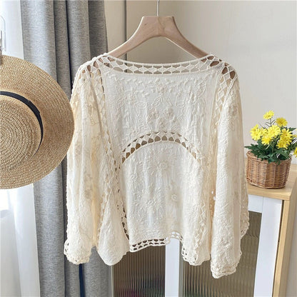 LEEBEE Cardigan Women Coat Lace Crochet Beach Sun Protection