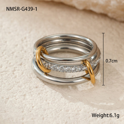 Stacked Color Matching Stainless Steel Ring Set 18K Gold Plating Exaggerated Personalized Hand Jewelry