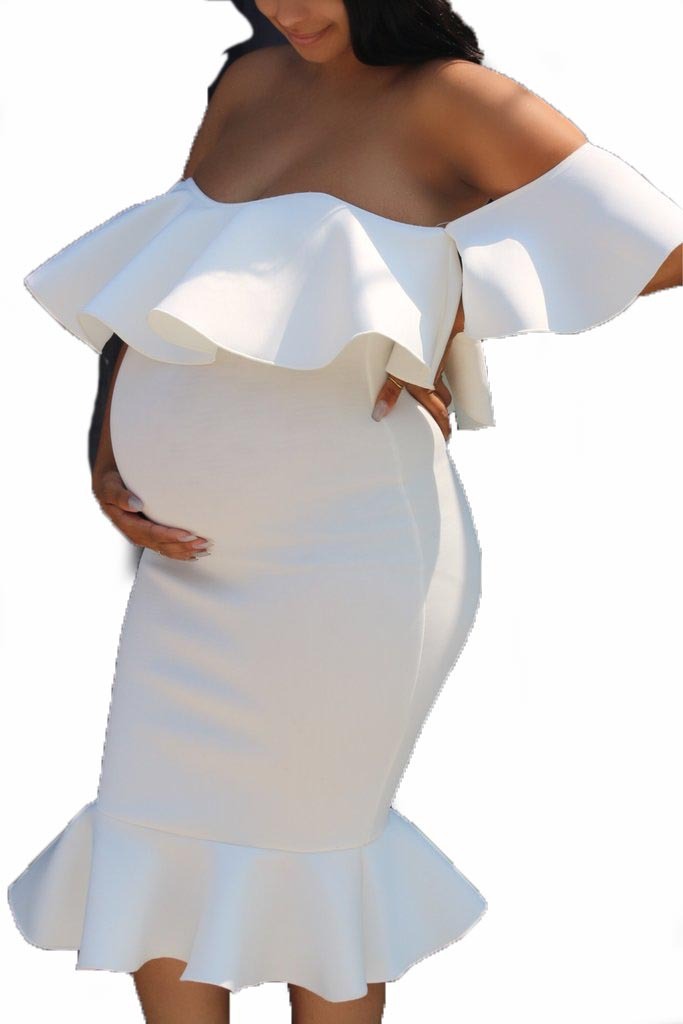 Pregnant Women Elastic Ruffles Dress