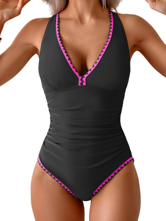 Women's One Piece Belly Contraction Pleated Push-up Lace-up Swimsuit