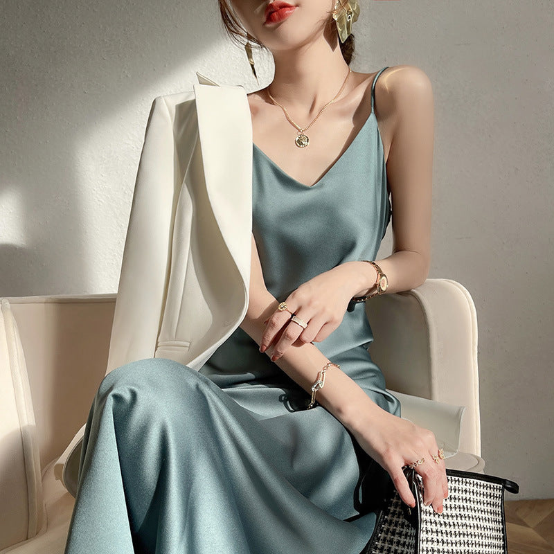 Bottoming Temperament French Style Long Dress with Suspenders