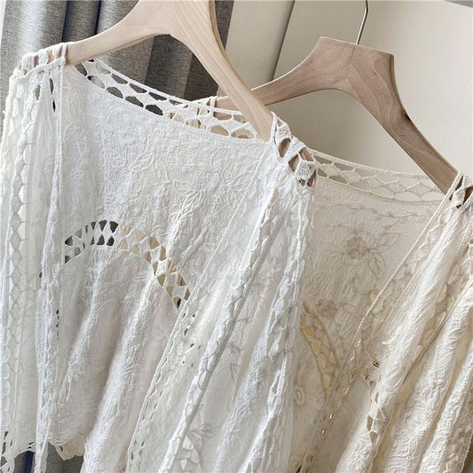 LEEBEE Cardigan Women Coat Lace Crochet Beach Sun Protection