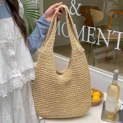 Large-capacity casual hand-held woven bag