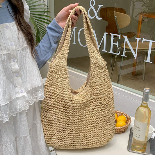 Large-capacity casual hand-held woven bag
