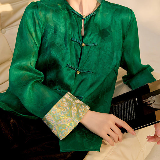 Chinese Style High-end Embroidery Shirt Buckle Retro Thin Fashion Tops Women