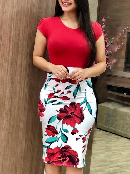 Printed Office Midi Pencil Women Dress