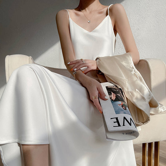 Bottoming Temperament French Style Long Dress with Suspenders