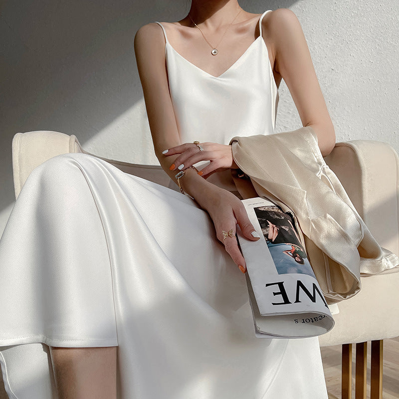 Bottoming Temperament French Style Long Dress with Suspenders