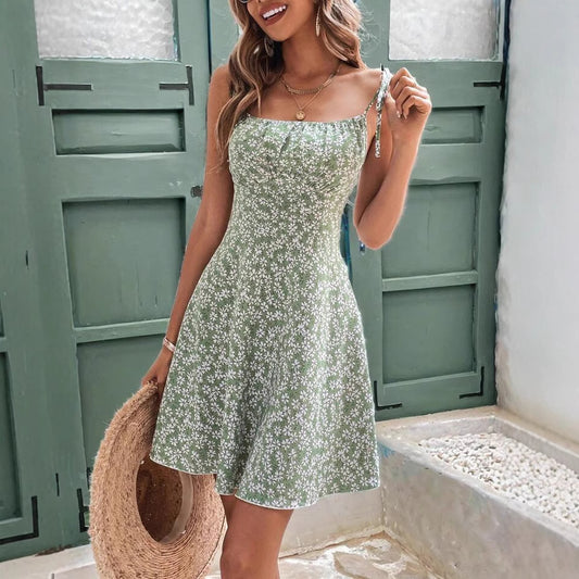 Summer Floral Spaghetti Strap Beach Short Dress,Womens Dresses,Woman Clothing,Woman Clothes,Sundress,New In Dress