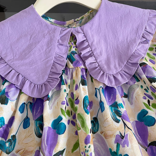 Ruffled Spring New Baby Lapel Print Dress