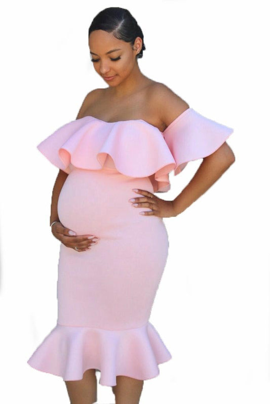 Pregnant Women Elastic Ruffles Dress
