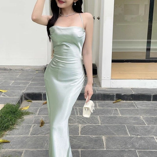 French Sexy Satin Sling Dress Women