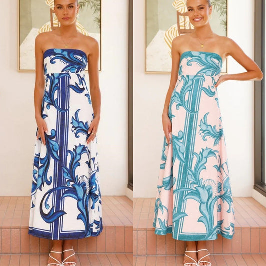 Single piece long Dress Printed Slim Fit sleeveless
