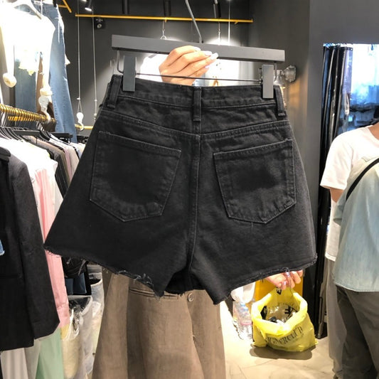 Washed High Waisted Skinny Denim Shorts