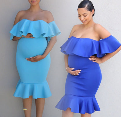 Pregnant Women Elastic Ruffles Dress