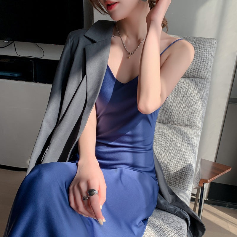 Bottoming Temperament French Style Long Dress with Suspenders