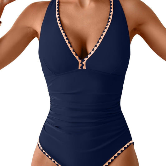 Women's One Piece Belly Contraction Pleated Push-up Lace-up Swimsuit