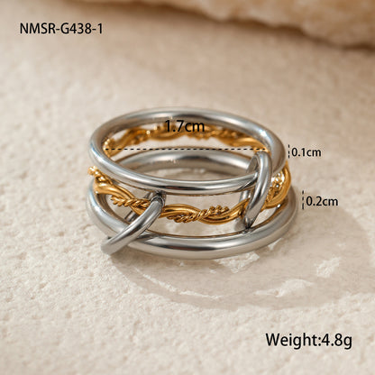 Stacked Color Matching Stainless Steel Ring Set 18K Gold Plating Exaggerated Personalized Hand Jewelry