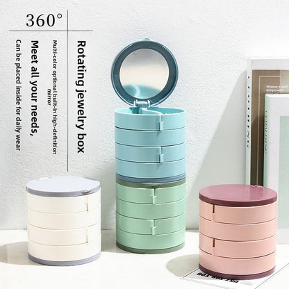 4-Layer Jewelry Box with Makeup Mirror & 360-Degree Rotation