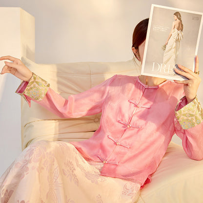 Chinese Style High-end Embroidery Shirt Buckle Retro Thin Fashion Tops Women
