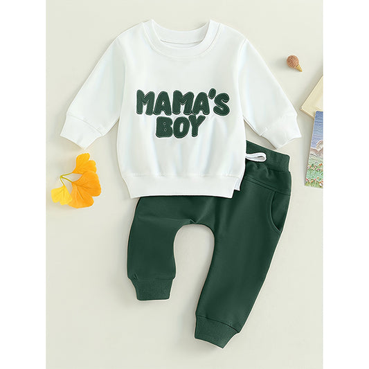 Toddler MaMa Boy Print Long Sleeve Sweatshirt Tops Trousers Set Casual Cute Outfit