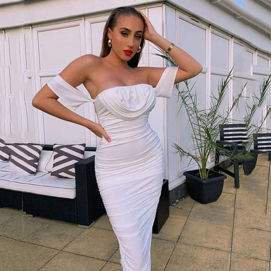 Europe Off-shoulder Dress Women's Clothing Polyester Fiber