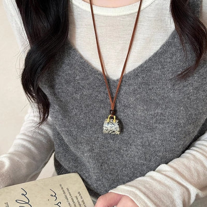 Korean velvet rope tiger eye stone bag necklace women's niche design high-end sweater chain autumn and winter long pendant accessories