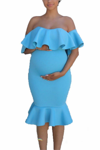 Pregnant Women Elastic Ruffles Dress