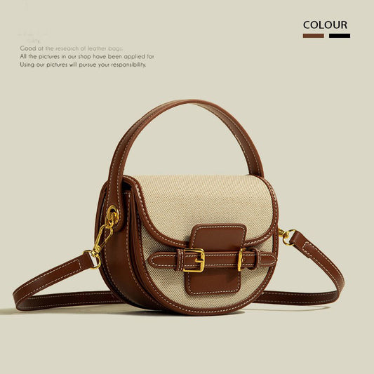 Retro-textured crossbody saddle bag